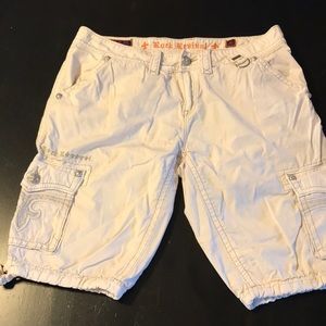 Rock Revival cargo shorts cream Sz 32 inseam 12”